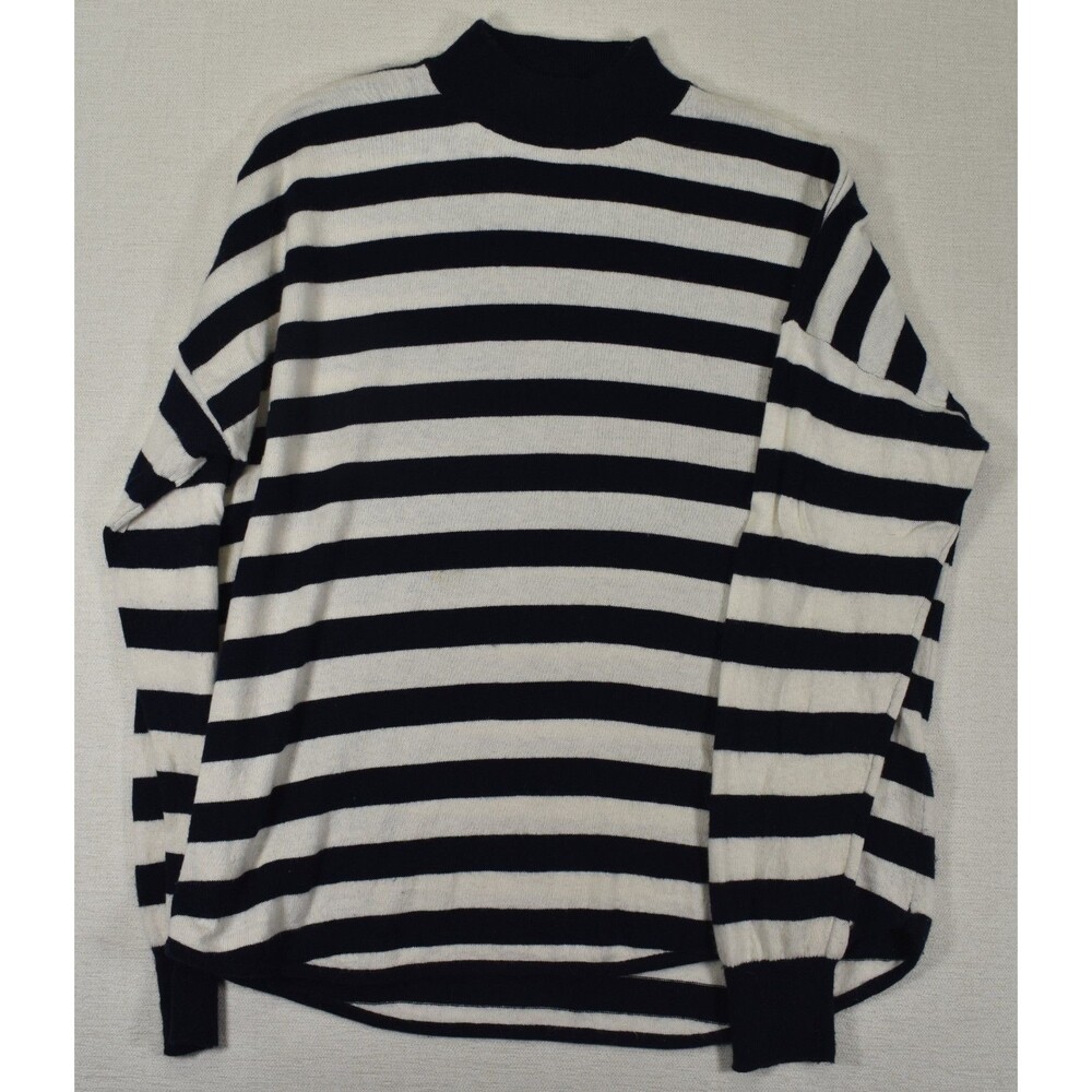Madewell Wool Alpaca Blend Sweater XL Navy Blue White Stripes Mock Neck